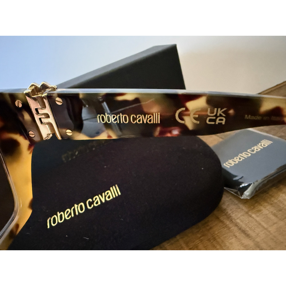 Roberto Cavalli SRC016 0AGG Sunglasses Women's Tortoise Oversized Square Italy - Picture 6 of 11